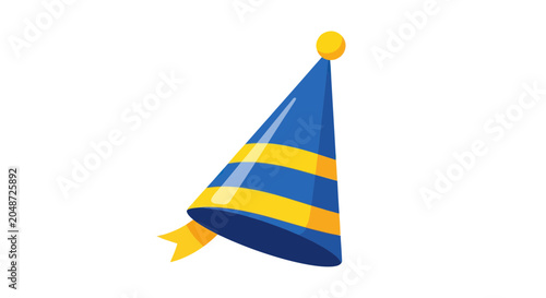 Blue and Yellow Striped Party Hat with Ribbon - Celebration Accessory