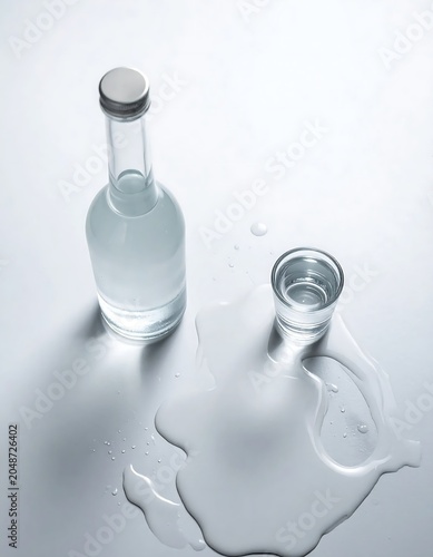 Minimalist glass perfume bottle with cap on white background.
