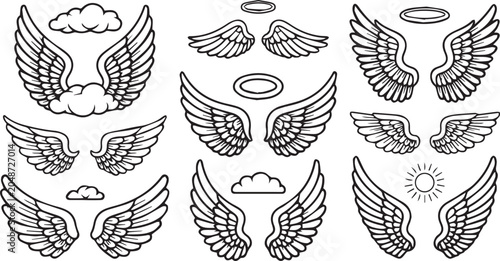 angel wings and clouds graphic illustrations