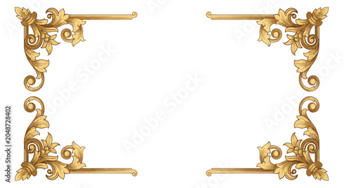 Golden Ornate Corners with Acanthus Leaves on White Background