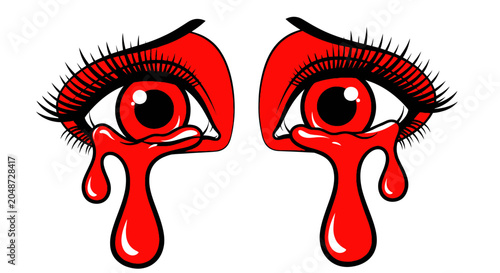Stylized Red Eyes with Blood Tears - Emotional Graphic Illustration of Sadness and Pain