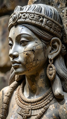 Ancient Egyptian pharaoh stone sculpture head.