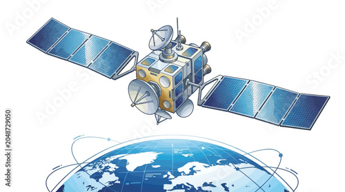 Canvastavla Satellite in Space Orbiting Earth.