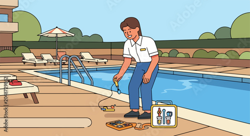Person testing swimming pool water quality with kit