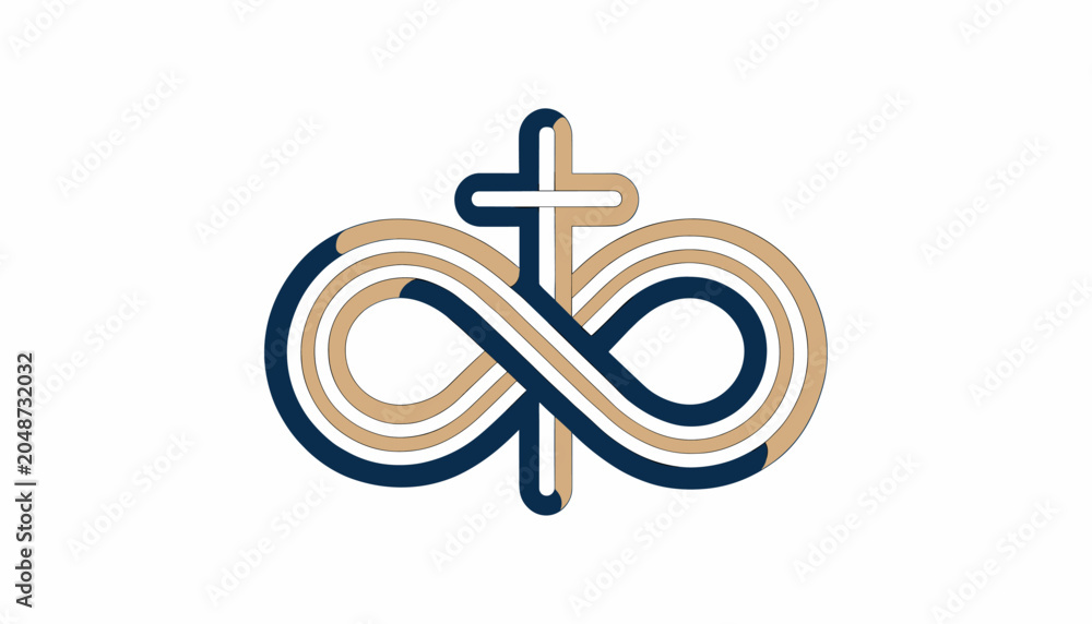 Αυτοκόλλητο A stylized infinity symbol intertwined with a Christian cross, representing eternal life and faith