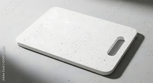 Modern White Speckled Rectangular Cutting Board with Handle for Kitchen Food Preparation and Culinary Workspace Organization