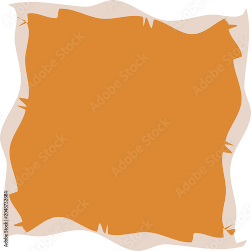 A vibrant orange torn paper background with a rough texture and beige edges