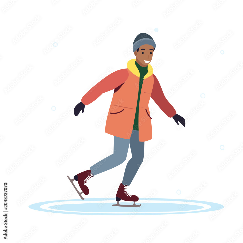 Fototapeta premium Man ice skating in winter with a smile