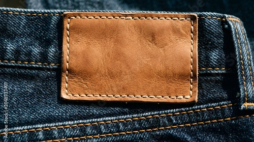 Blank Leather Patch on Dark Blue Denim Jeans Texture