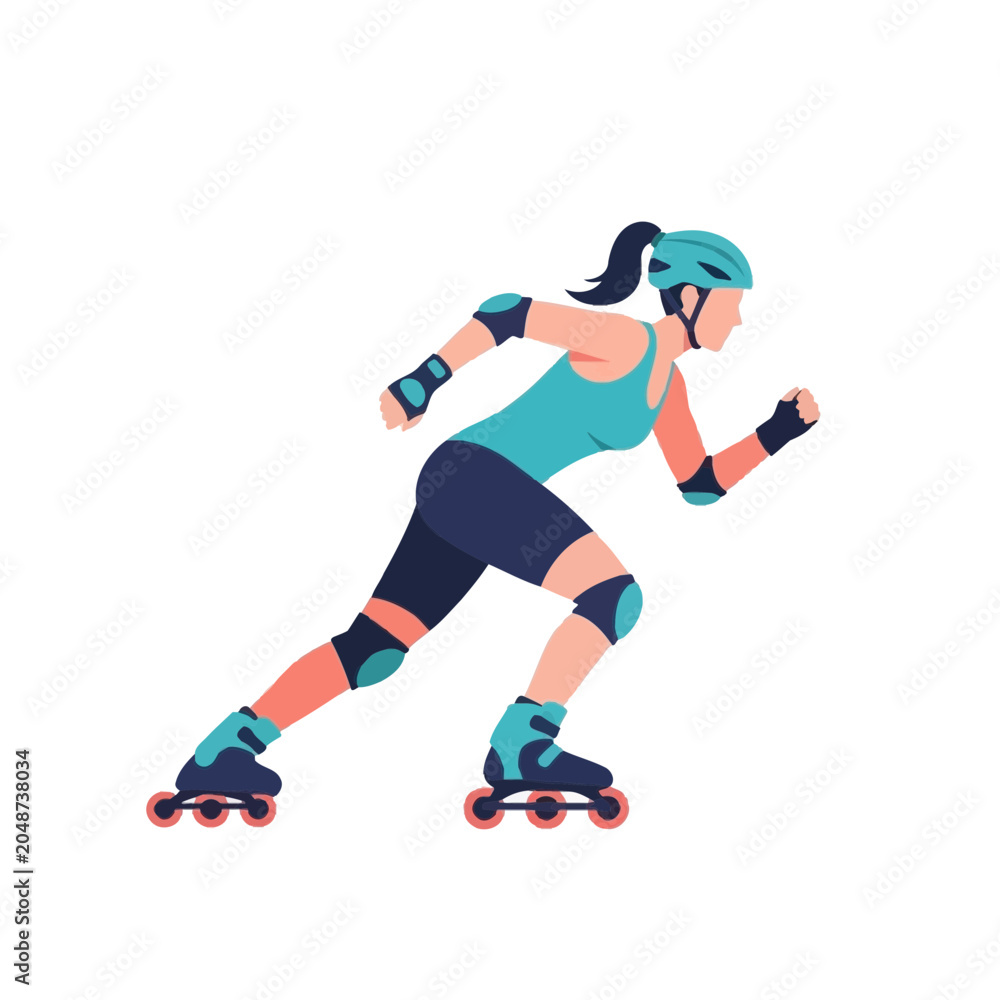 Obraz premium Woman Inline Skating Flat Vector Illustration