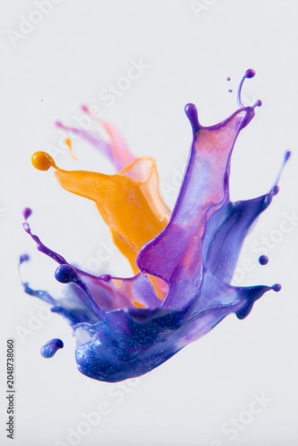vibrant explosion of colorful paint, splashing and pouring in dynamic poses on a white background.