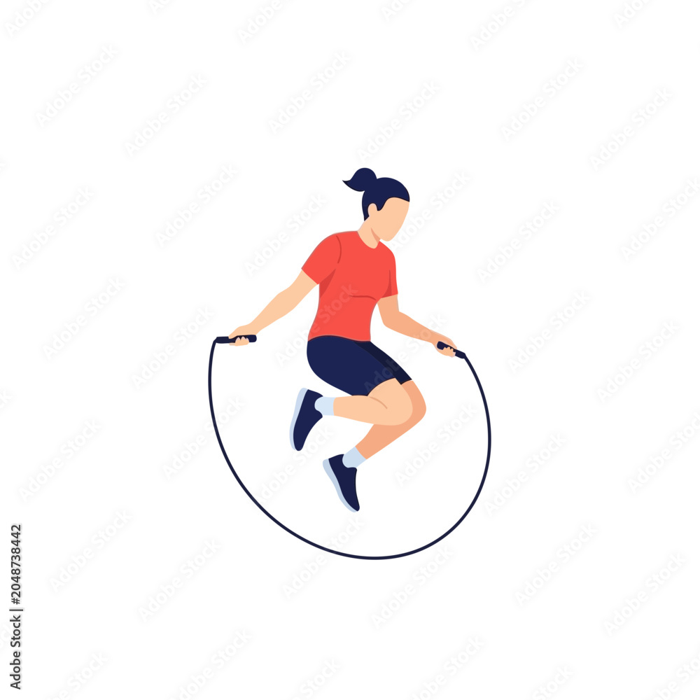 Obraz premium Woman Jumping Rope Fitness Workout Flat Vector Illustration