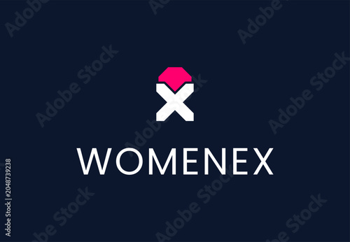 Womenex Empowerment Logo - Abstract Letter X Female Figure Icon for Women Network