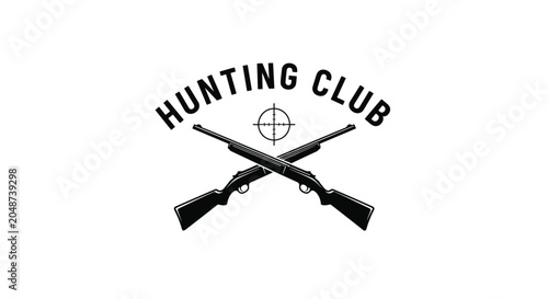 Hunting club emblem featuring two crossed rifles and a target crosshair symbol in a vintage black and white minimalist design.