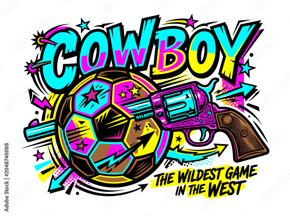 Fototapeta premium Cowboy football with revolver and western theme