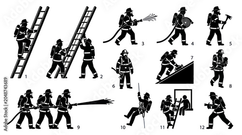 Firefighter Actions - Rescue, Extinguish, Climb, Descend, Axe, Hose, Ladder