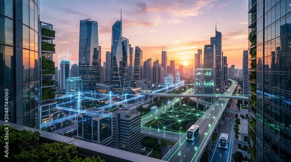 Fototapeta premium Next Generation Smart City with Digital Infrastructure and Connected Services