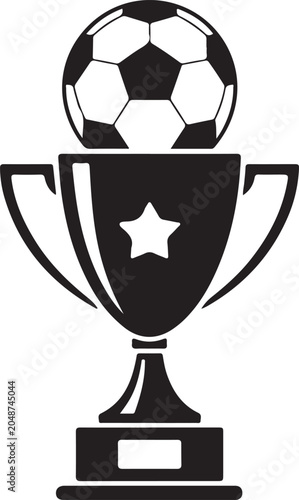 Black trophy cup with soccer ball and star