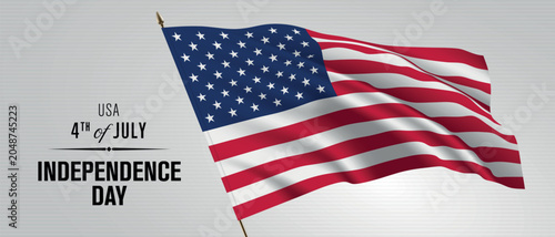 USA happy independence day greeting card, banner vector illustration. United States of America national holiday 4th of July design element with 3D flag