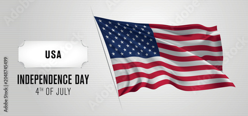USA happy independence day greeting card, banner vector illustration. United States of America national holiday 4th of July design element with realistic flag