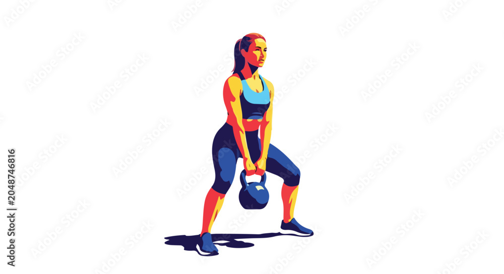 Fototapeta premium Woman performing a kettlebell swing with vibrant colors