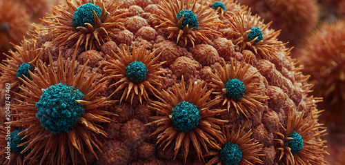 High-resolution details of viral particles. Outbreaks of diseases such as coronavirus (COVID-19), Ebola, Hantavirus, or Nipah.