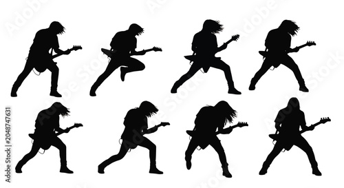Canvastavla Set silhouette collection of guitar player poses