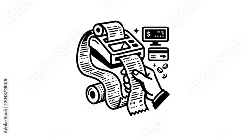 Фотография Hand holding cash register receipt paper.