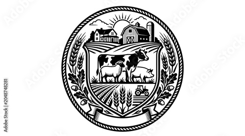 Tableau sur toile Black and white cow illustration.