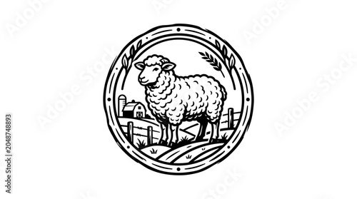 Tableau sur toile Sheep standing in a circular frame.