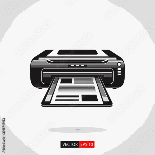 Photos Black printer with open paper tray.