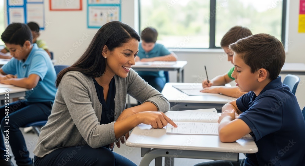 Fototapeta premium Teacher helping young student.