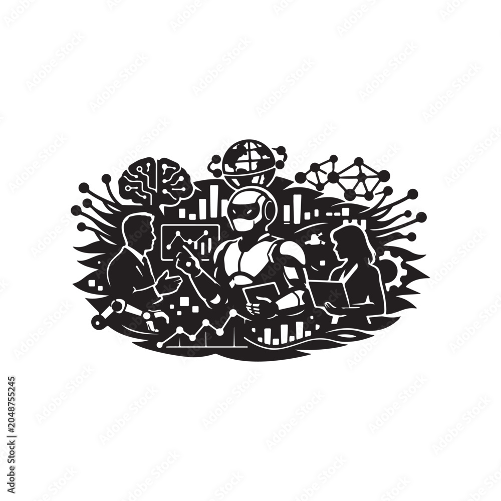 Fototapeta premium Artificial Intelligence and Future Technology Monochrome Vector Illustration