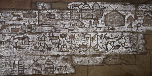 Foto Rock art of Khakassia. Petroglyphs. Estampage. Russia