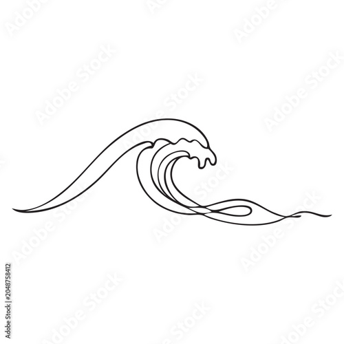 Sea wave one line. Vector drawing.
