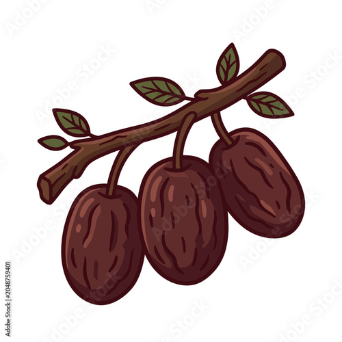 Cartoon Dates Fruit on Branch Vector Illustration
