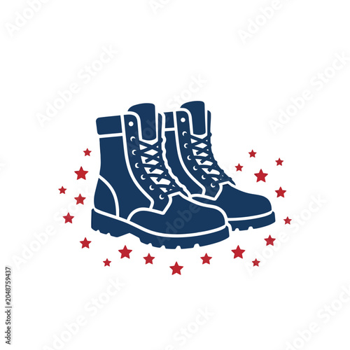 Patriotic Combat Boots with Red Stars Vector Illustration