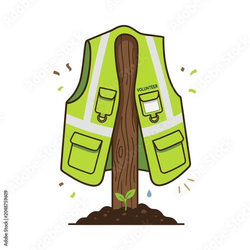 Volunteer Vest on Tree with Sprout and Water Drop