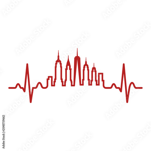 New York City Heartbeat Skyline Vector Illustration
