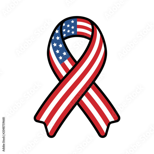Patriotic American Flag Ribbon Awareness Symbol Vector