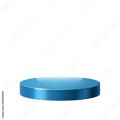 Shiny blue round pedestal display stage empty.