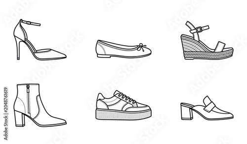 Foto Women Luxury Fashion Shoes and High Heels Line Art Vector Icons