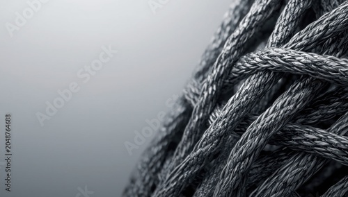 Textured steel wire cables close up focusing on structure for industrial engineering