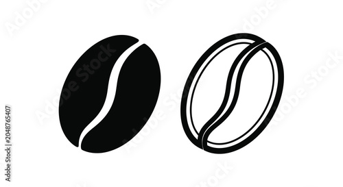 Two coffee beans in black silhouette against a white background silhouette bean