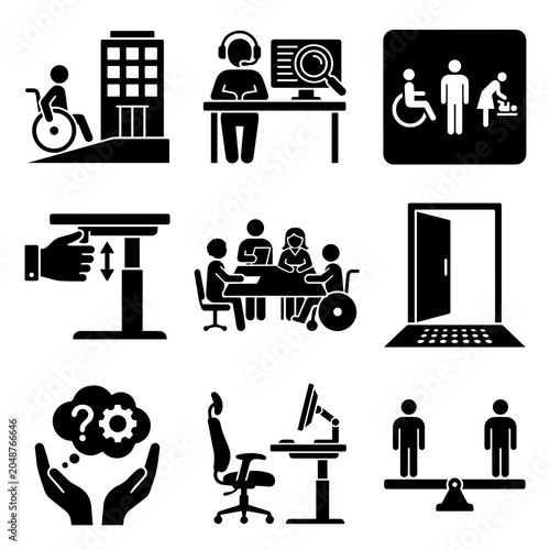 Canvastavla Accessibility Icons Set Black Silhouette On White Background