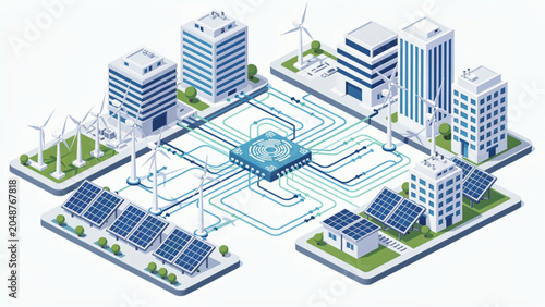 Smart city with solar panels wind turbines and green infrastructure for sustainable urban living