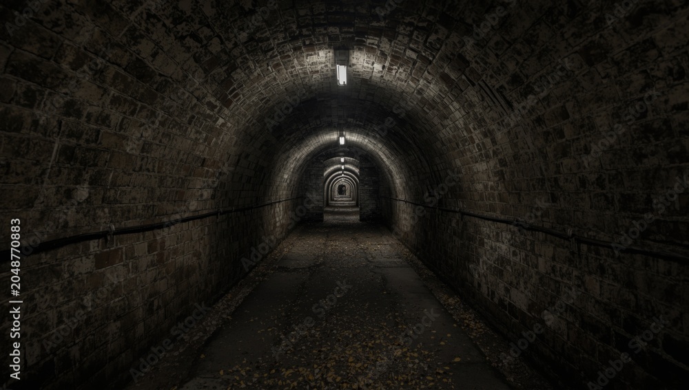 Fototapeta premium Wide field view capturing an aged military tunnel repurposed for tourism