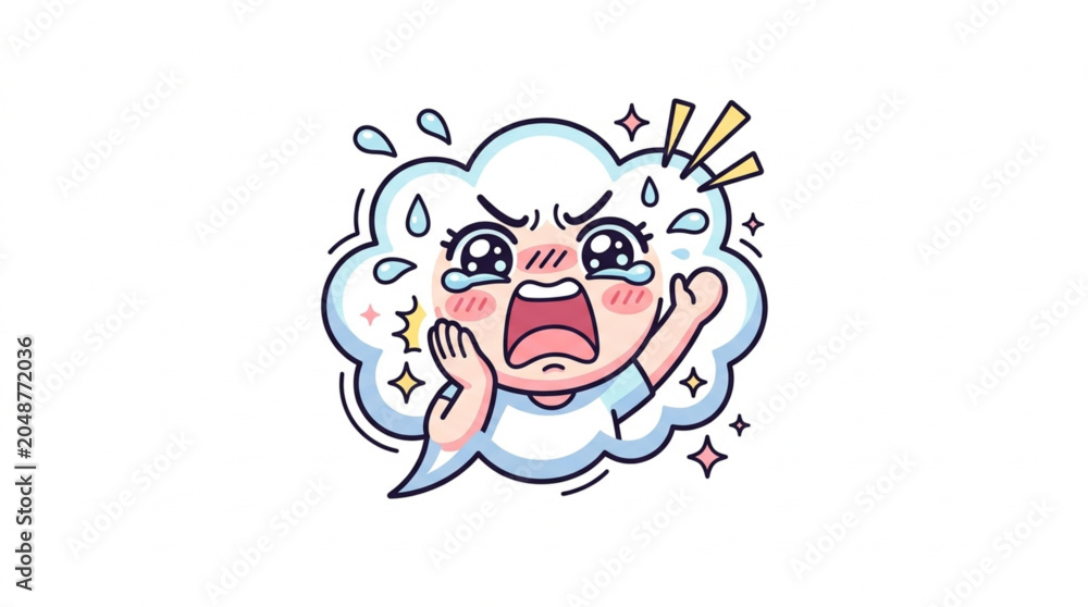 Φωτογραφία Cute Cartoon Cloud Character Crying in Pain.