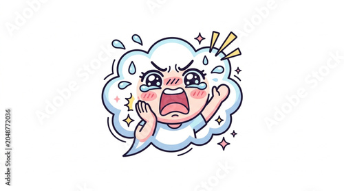 Bild auf Leinwand Cute Cartoon Cloud Character Crying in Pain.
