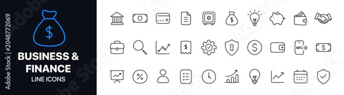 Tableau sur toile Business and finance line icons set featuring an imperfect hand drawn outline style
